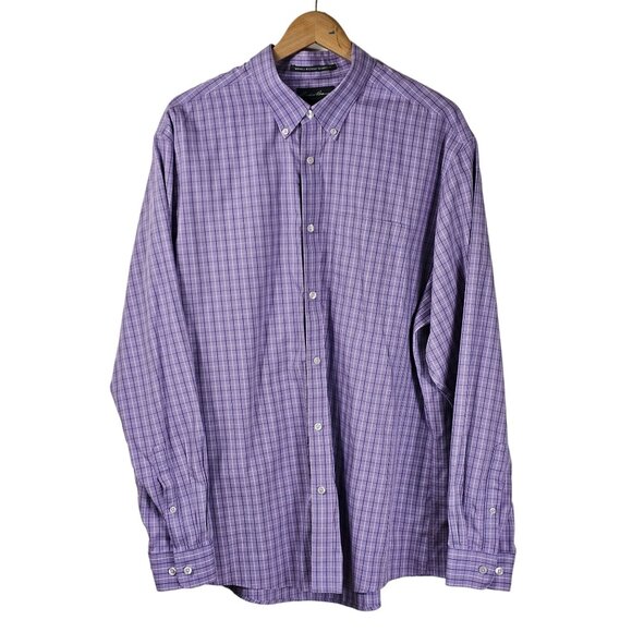 Eddie Bauer Mens Plaid Purple Button Down Shirt Sz XL Wrinkle Resistant Relaxed - Picture 1 of 8